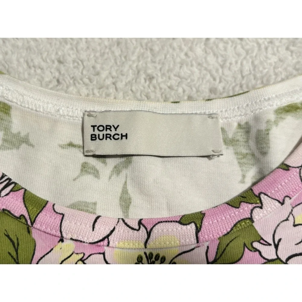 Tory‎ Burch Graphic Floral Multicolor Cotton Crew Neck Short Sleeve T-Shirt XS - Picture 2 of 6